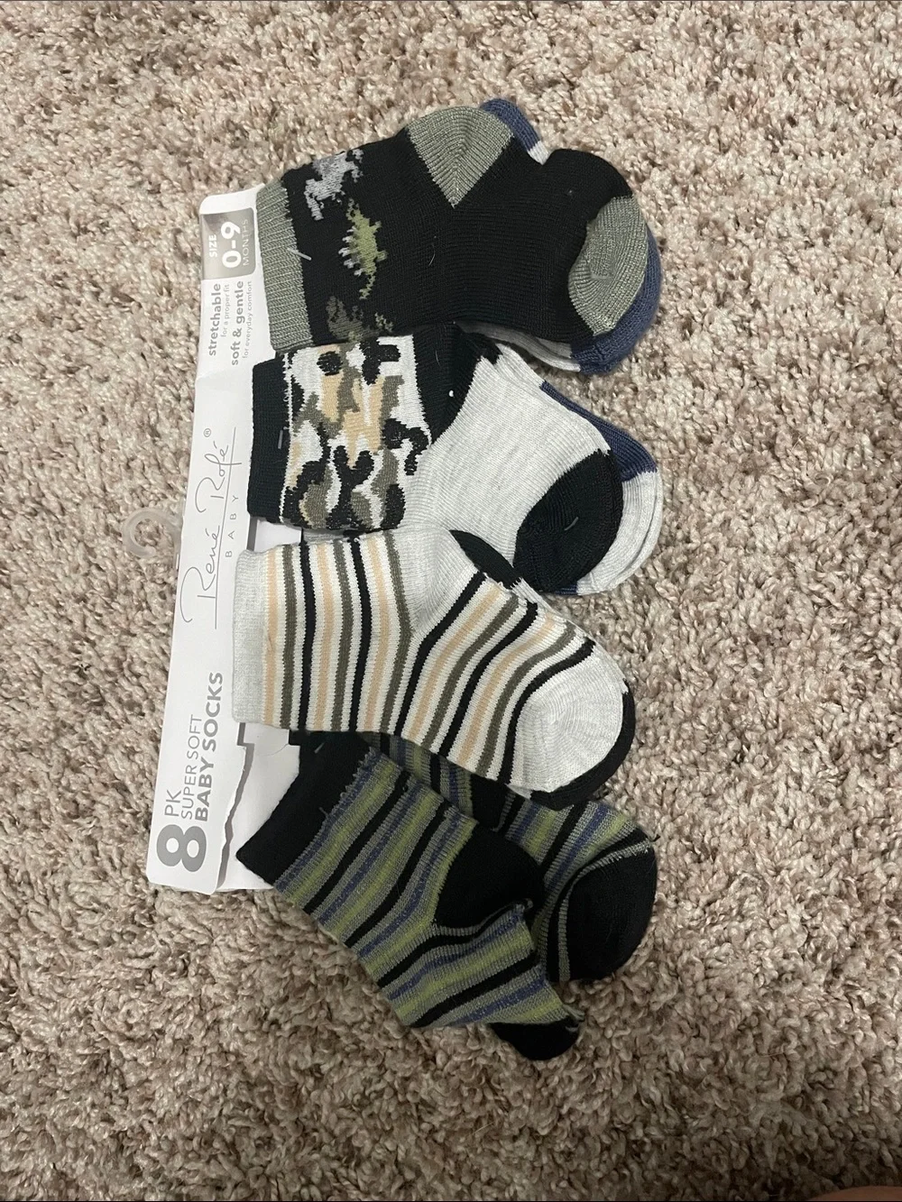 Baby Boys 7-Pack Ankle Socks - Neutral Stripes & Camouflage